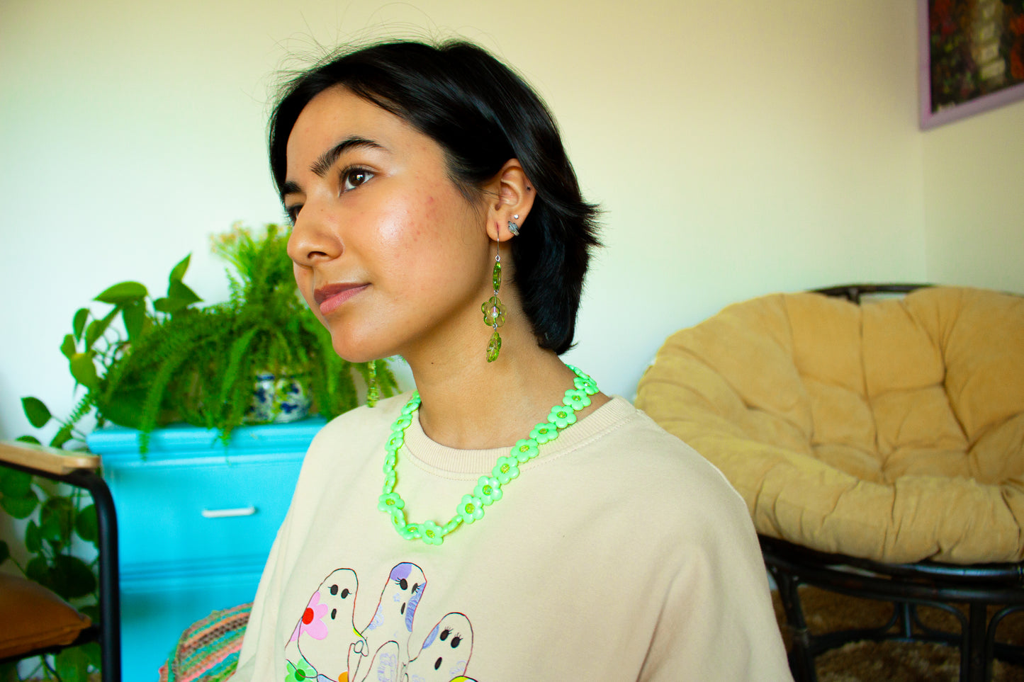 Green Pastel Flower Necklace