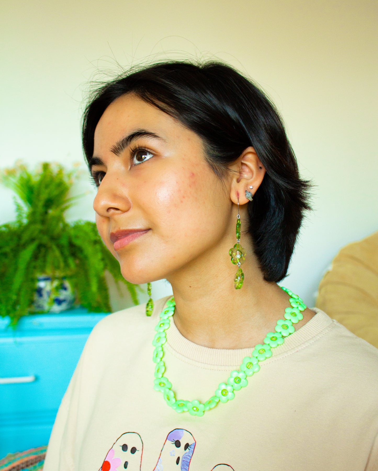 Green Pastel Flower Necklace