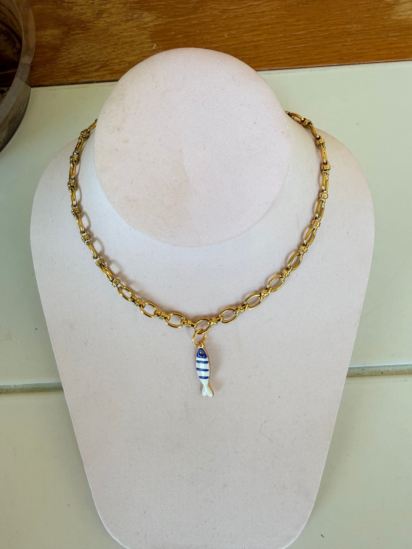 Blue and White Sardine Charm Necklace