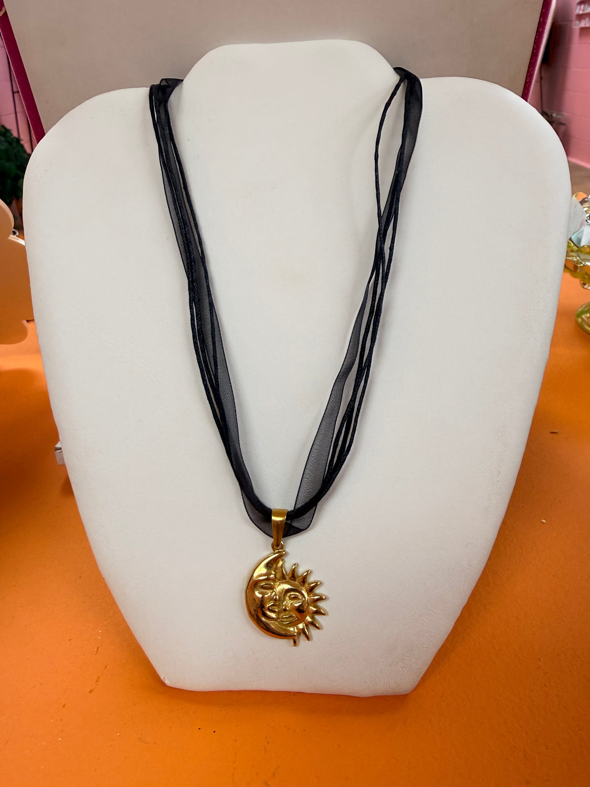 Black Ribbon Titanium Charm Necklaces