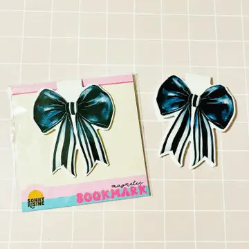 Black Striped Bow Magnetic Bookmark