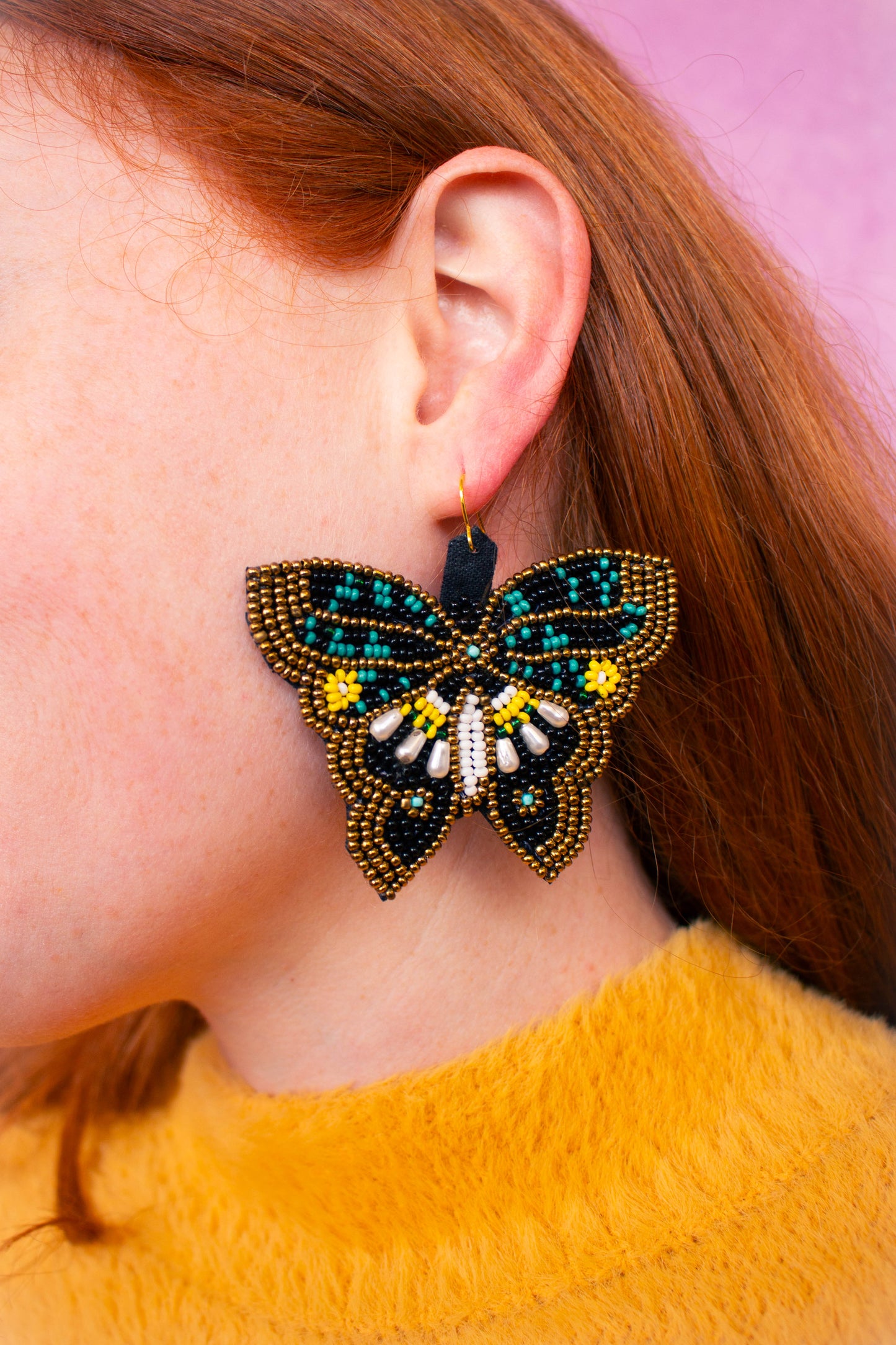 Beaded Butterfly Statement Earrings