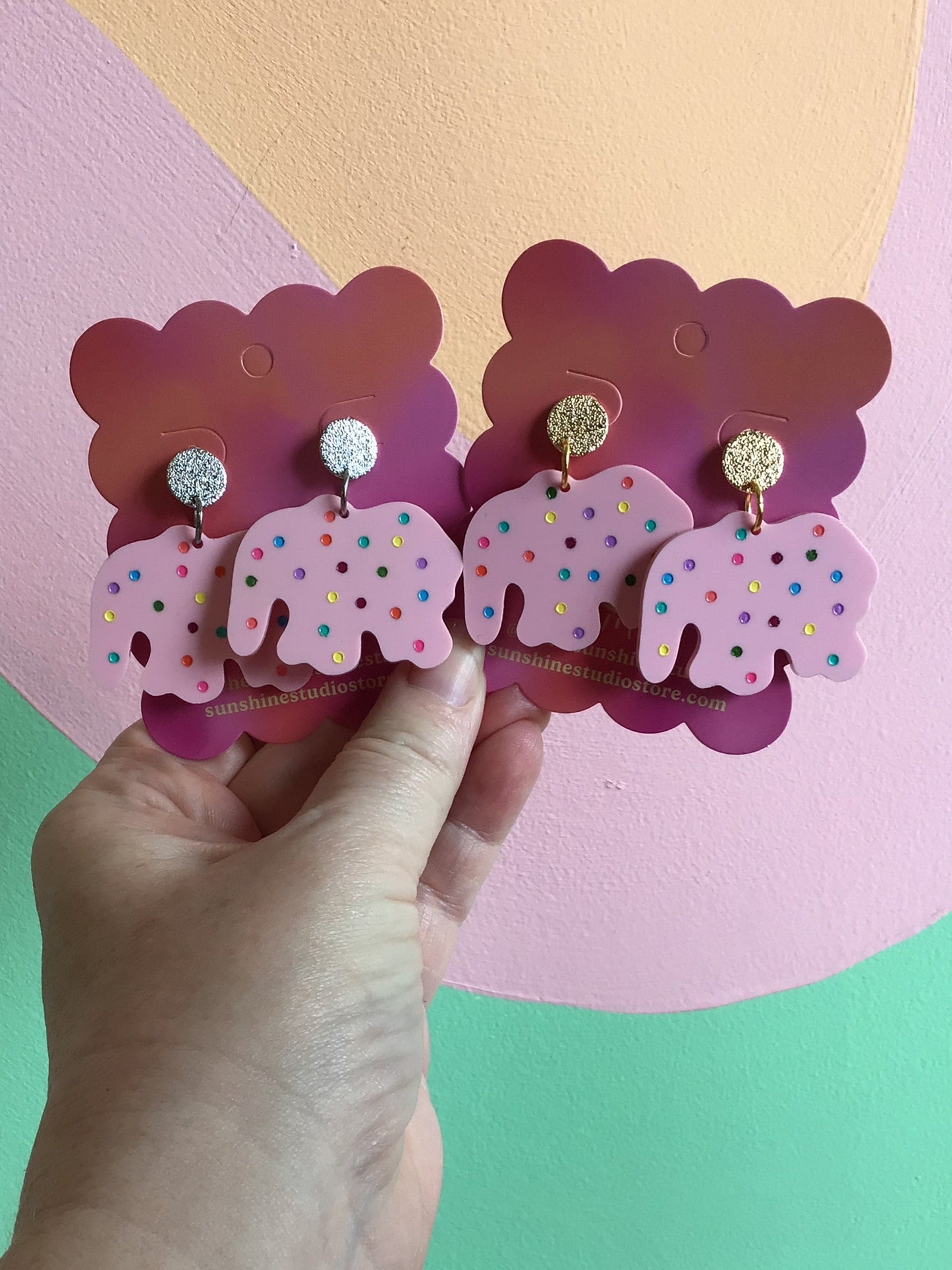 Pink Frosted Animal Cracker Earrings