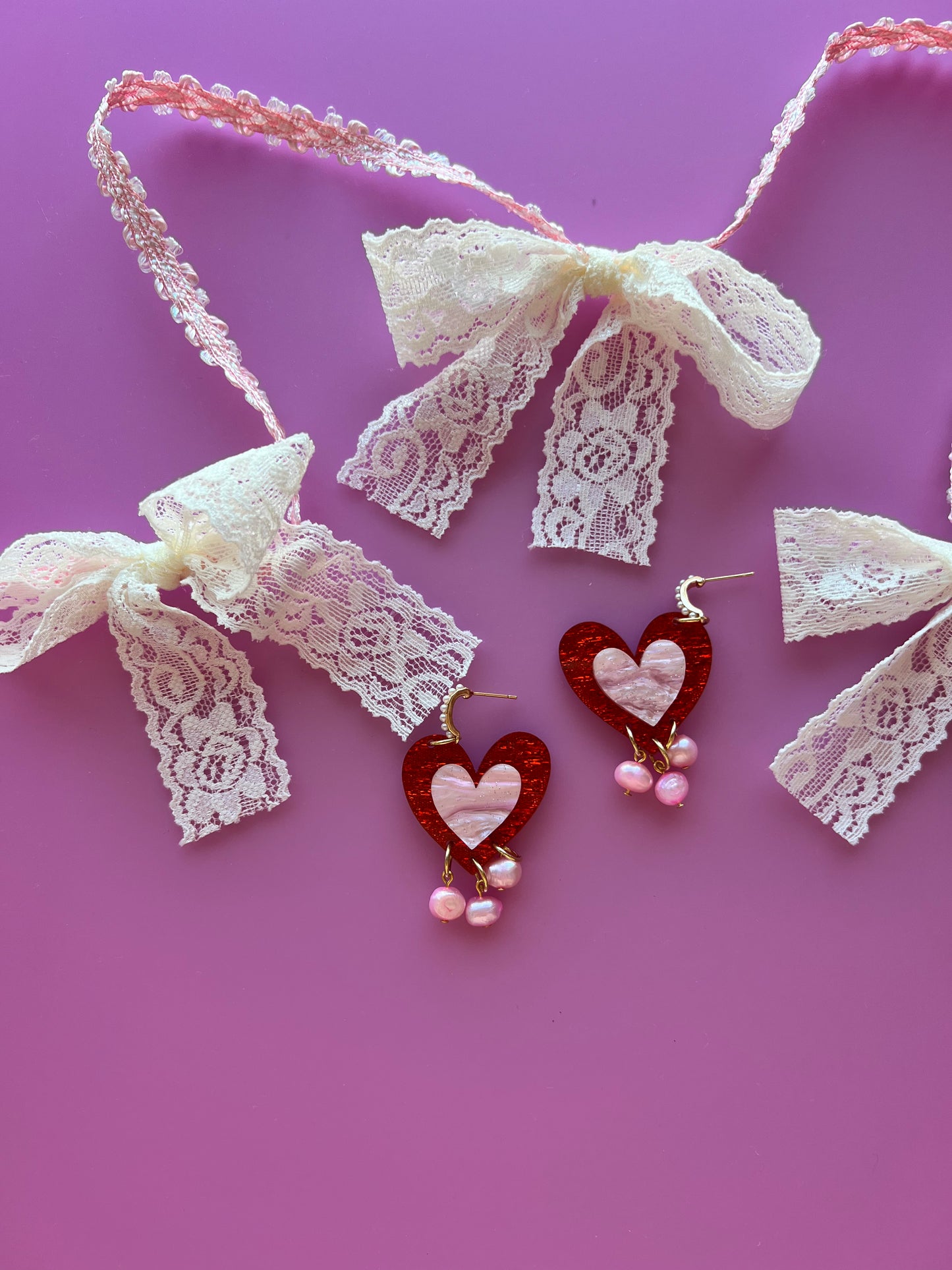 Yours Truly-Heart Pearl Dangle Earrings