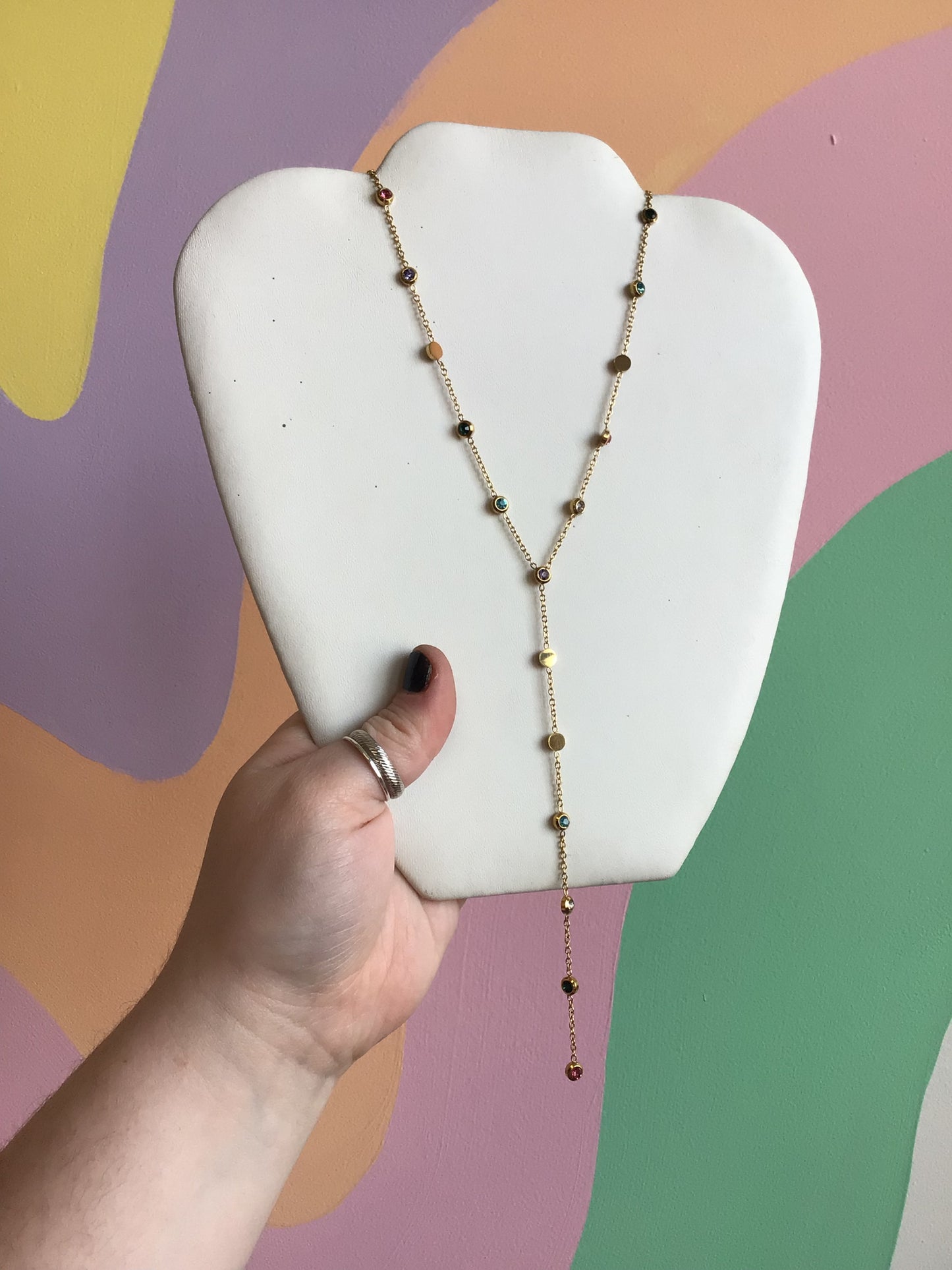 Colorful Gem Lariat Necklace