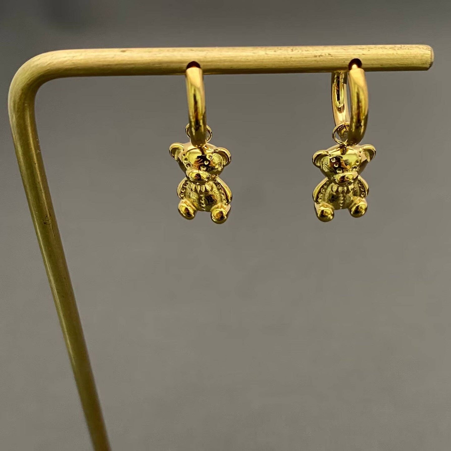 Mini Bear 18K Gold Plated S.Steel Huggie Earrings - FGS