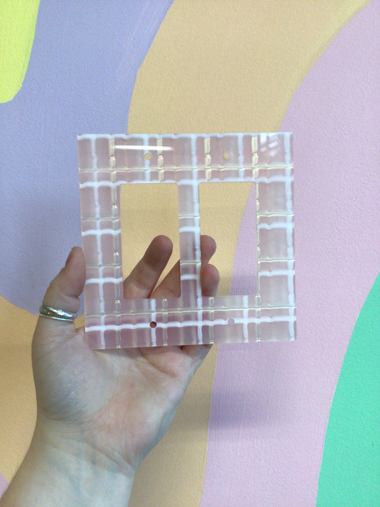 Pink Metallic Plaid Outlet Covers