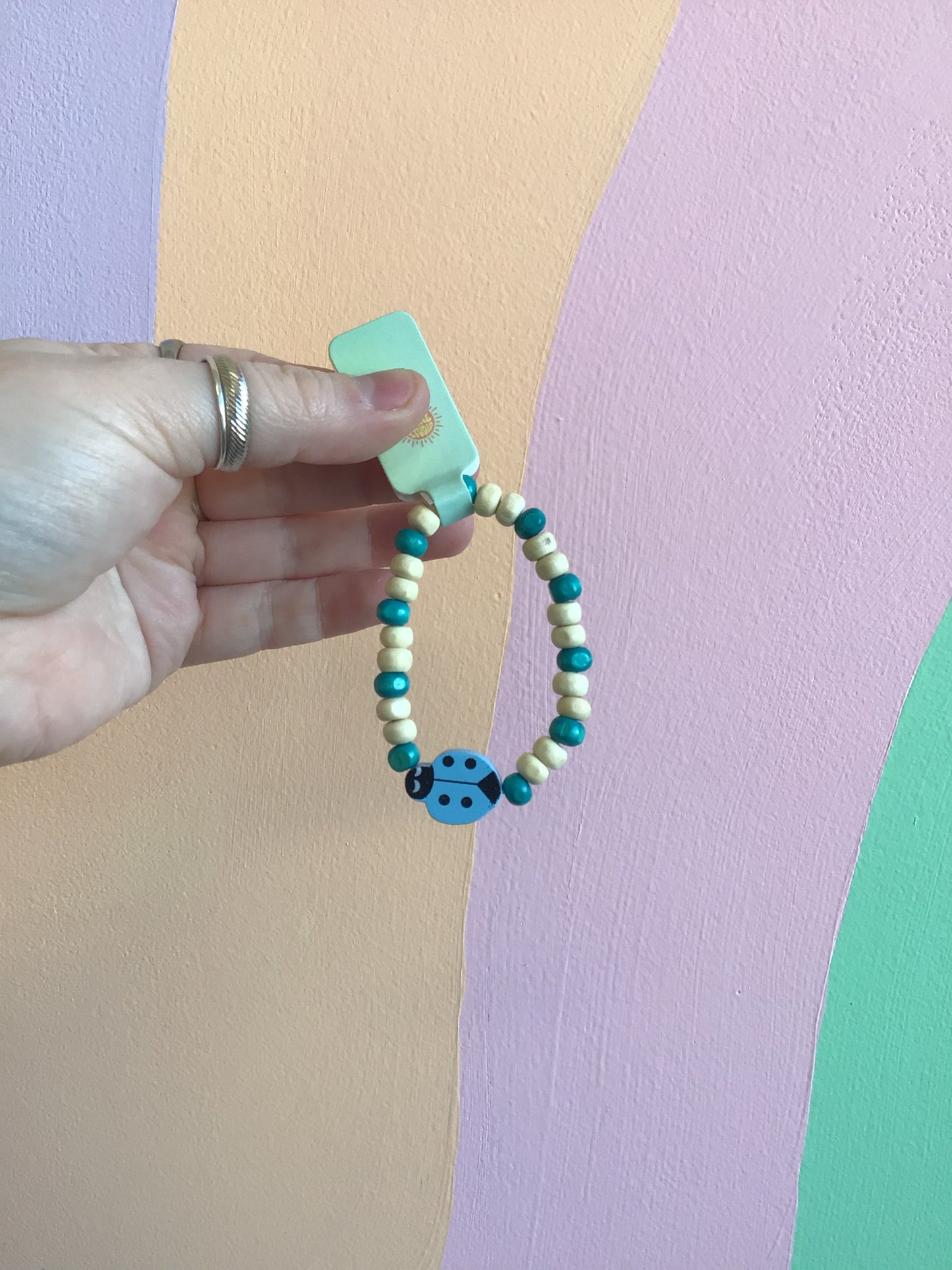 Wooden Ladybug Beaded Bracelet