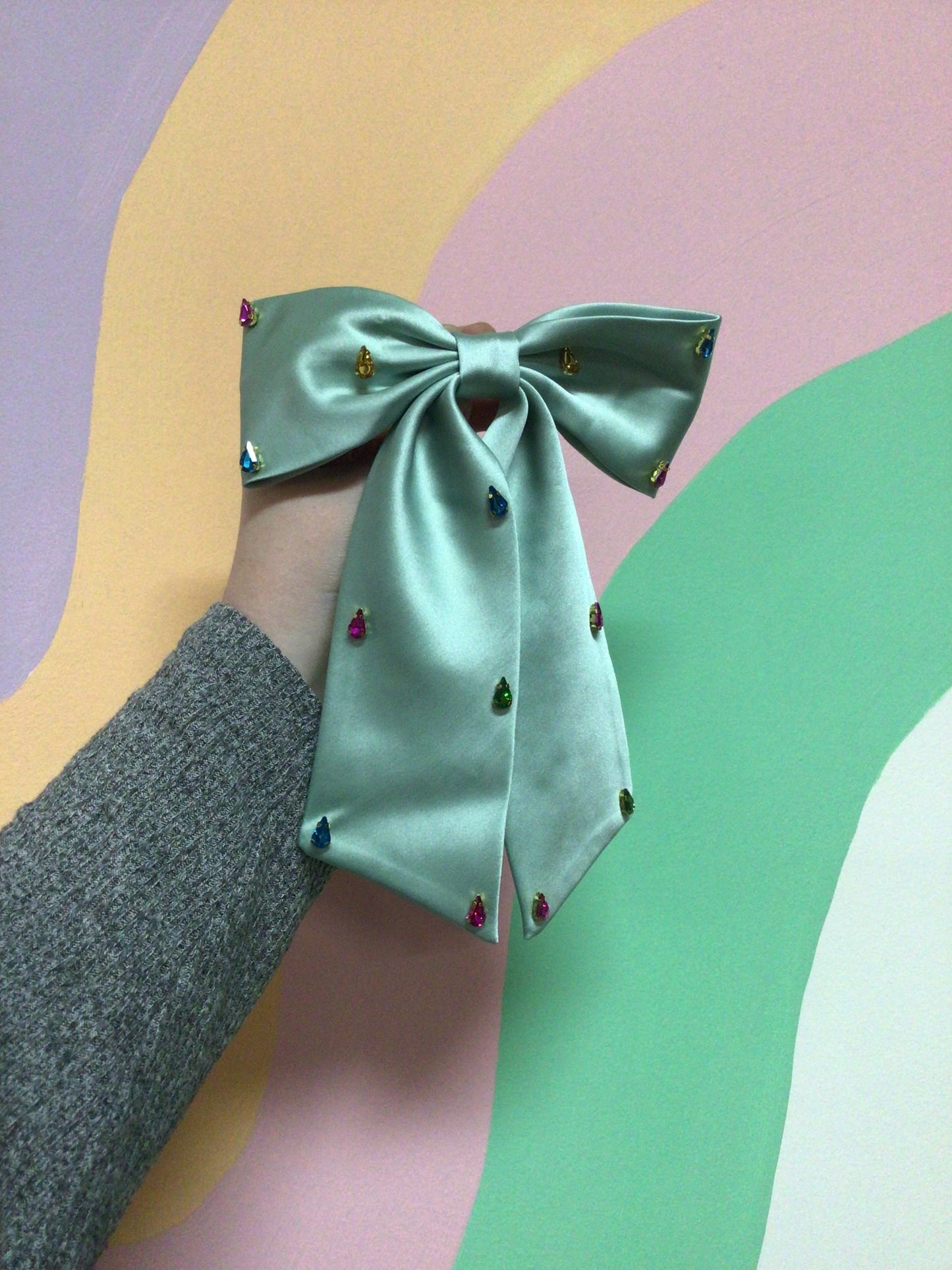 Satin Bejeweled Hair Bow