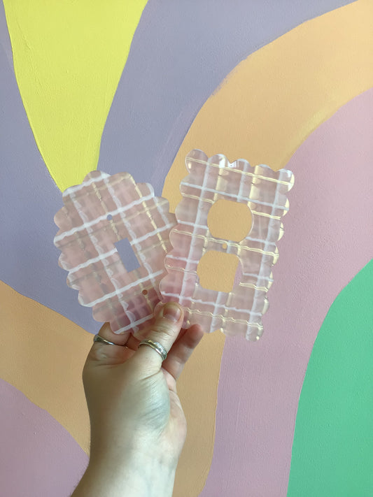 Pink Metallic Plaid Outlet Covers