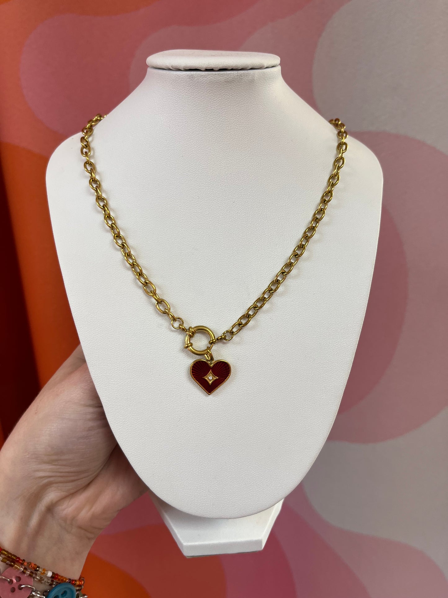 Sparkling Red Heart Titanium Necklace