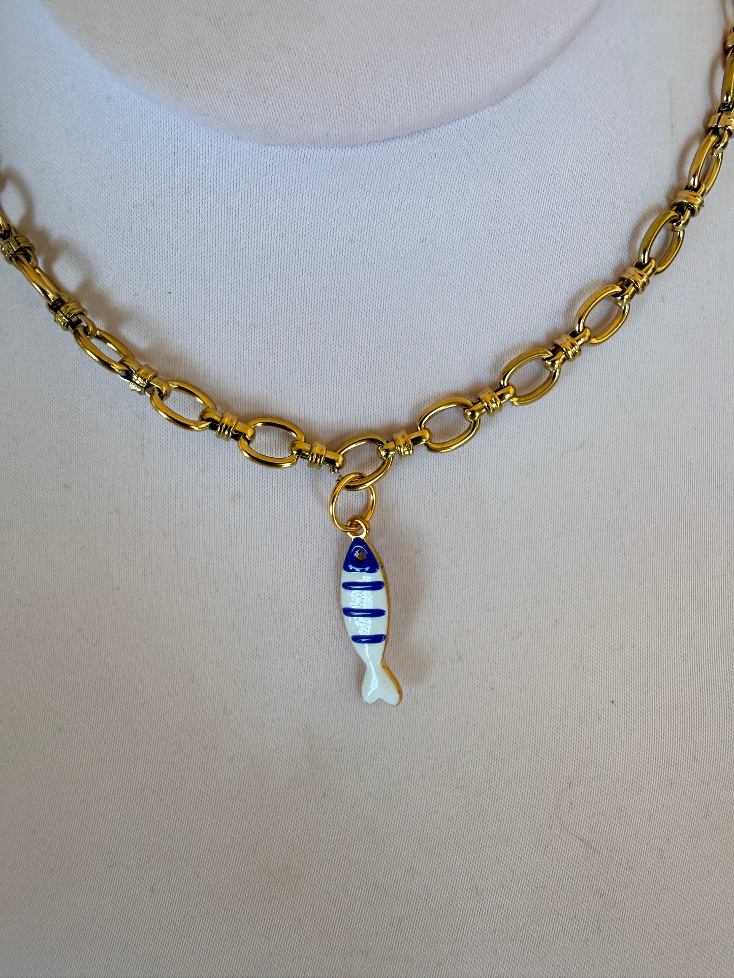 Blue and White Sardine Charm Necklace