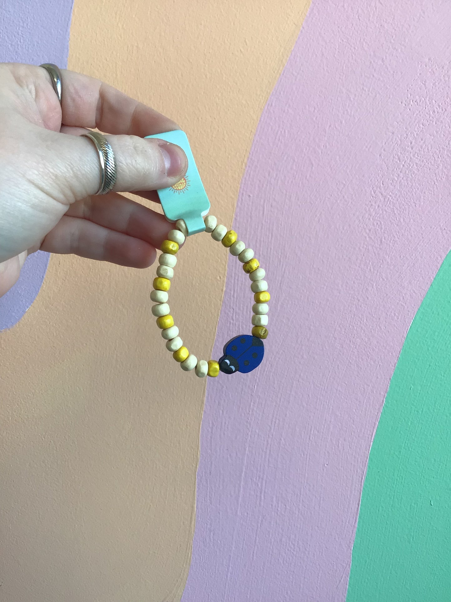 Wooden Ladybug Beaded Bracelet
