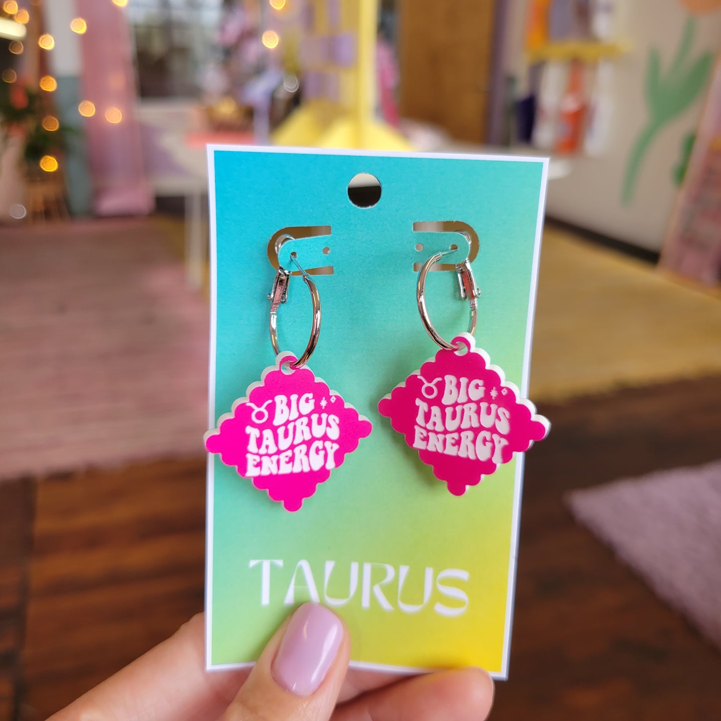 Pink Zodiac Engraved Earrings