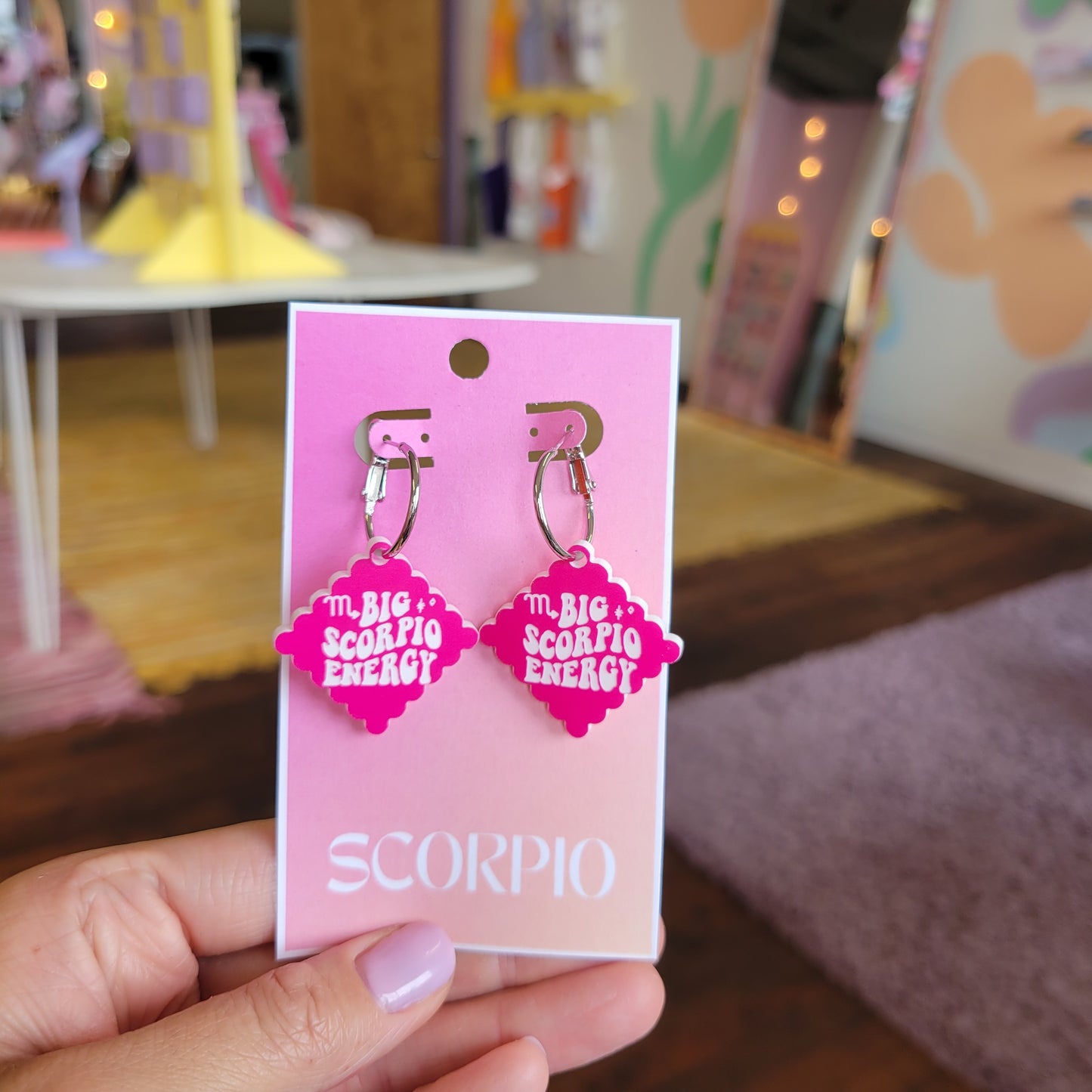 Pink Zodiac Engraved Earrings