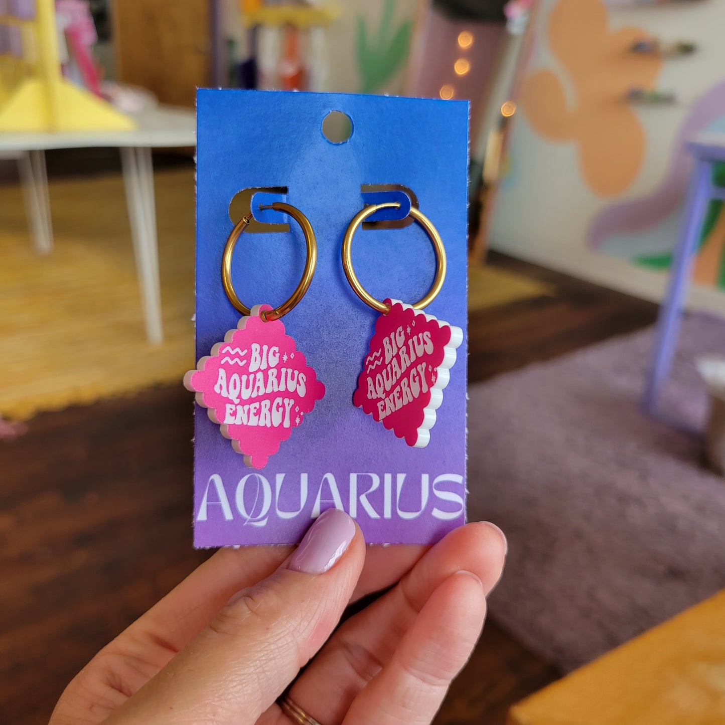 Pink Zodiac Engraved Earrings