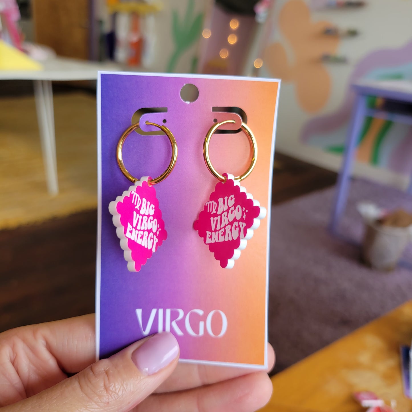 Pink Zodiac Engraved Earrings