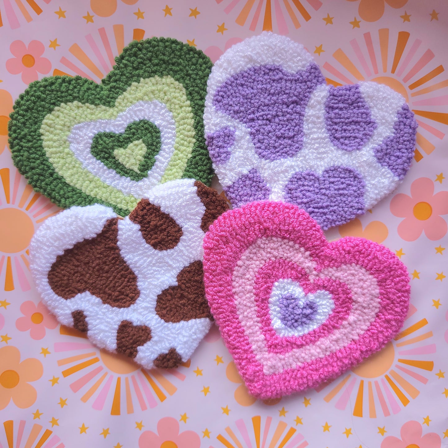 Art Heart Punch Needle Coasters