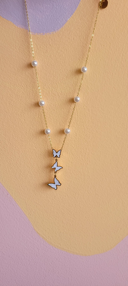 Titanium Pearly Butterfly Drop Necklace