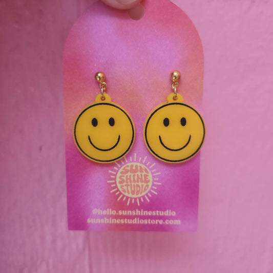 Hand-Painted Happy Face Charm Earrings