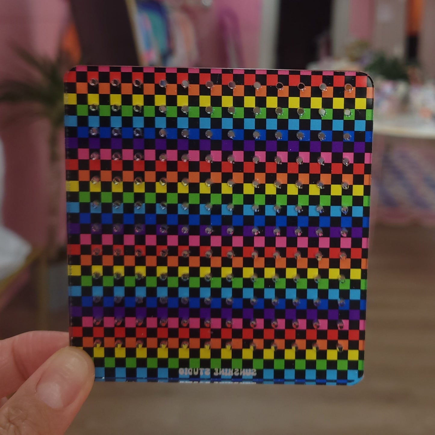 Rainbow Checkerboard Travel Earring Holder