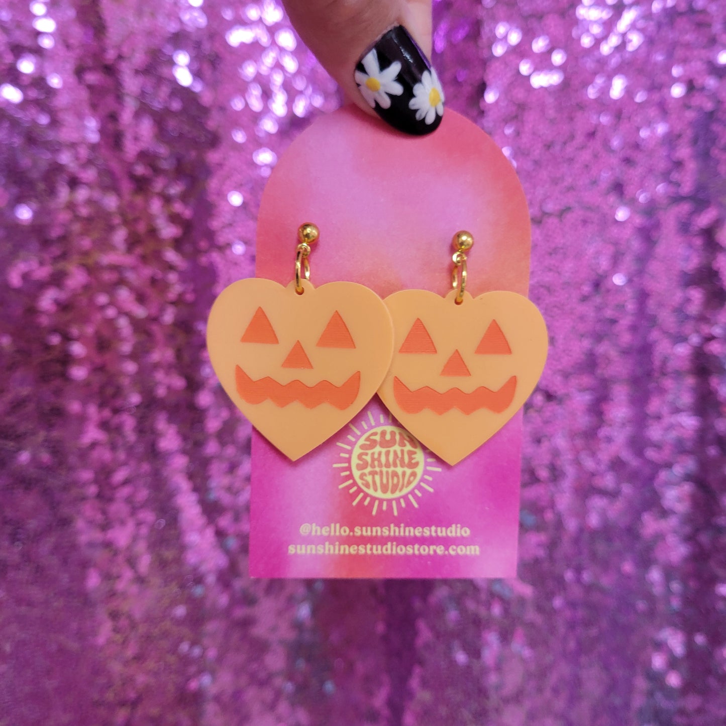 Lovely Jack-O-Lantern Heart Earrings