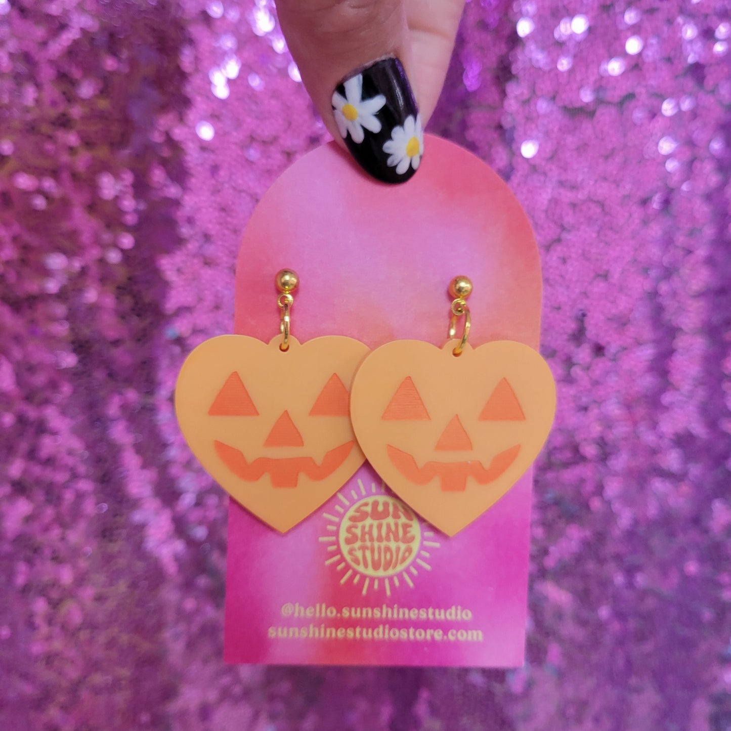 Lovely Jack-O-Lantern Heart Earrings