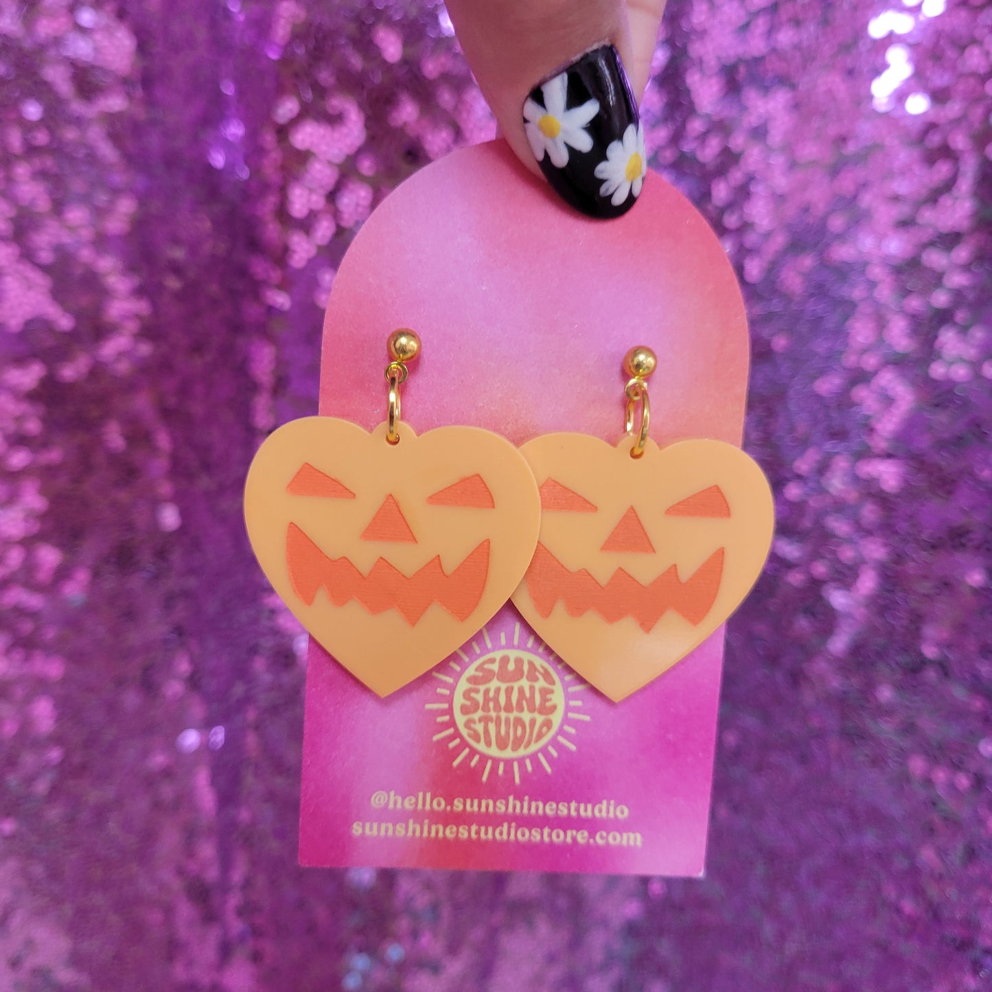 Lovely Jack-O-Lantern Heart Earrings