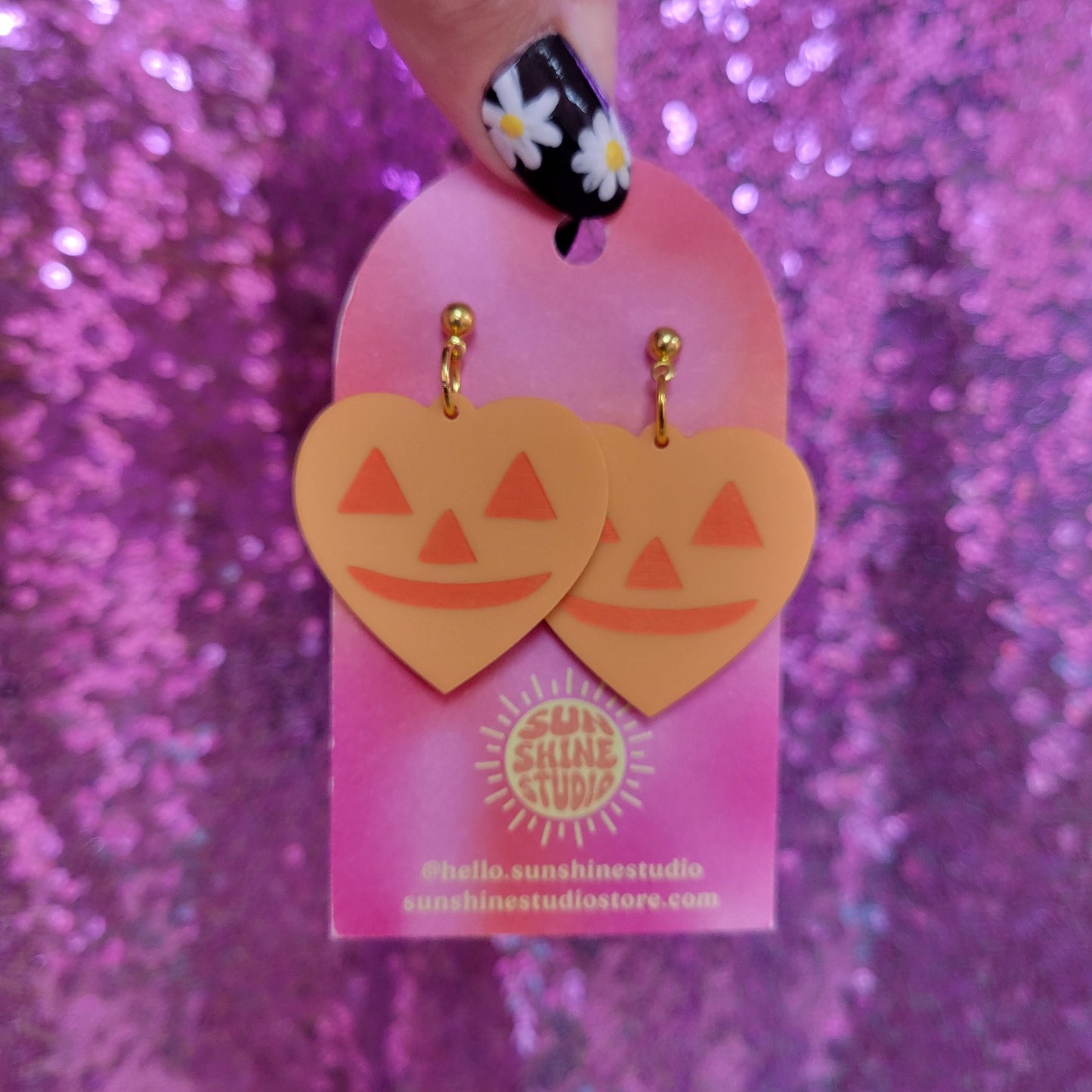 Lovely Jack-O-Lantern Heart Earrings