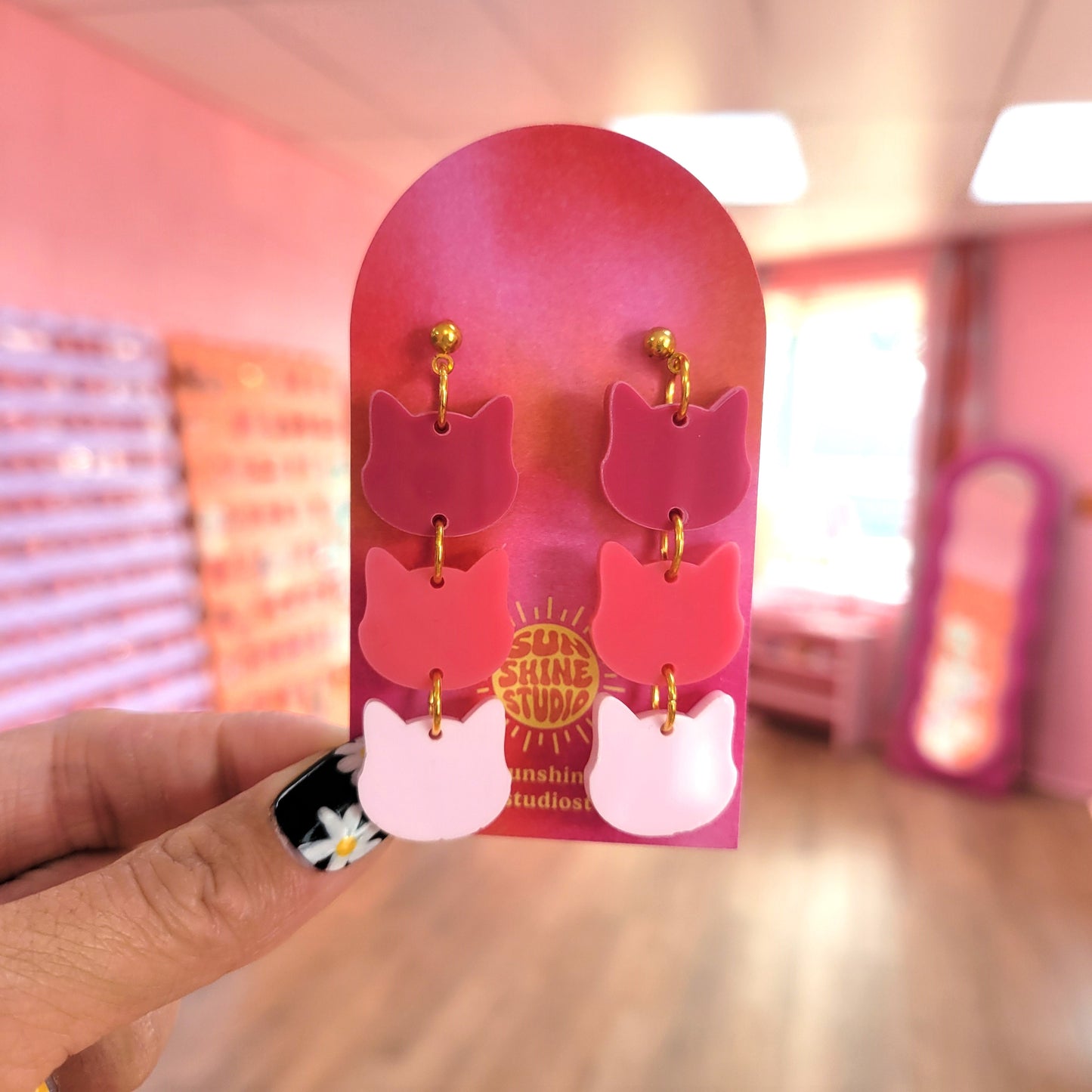 Pink Cat Energy - Dangle Earrings
