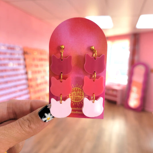 Pink Cat Energy - Dangle Earrings
