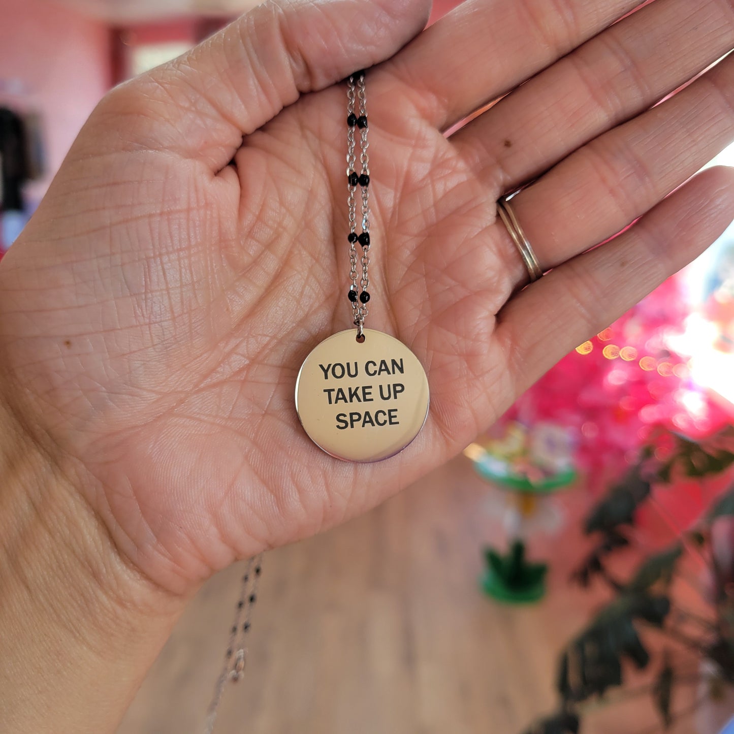 "You Can Take Up Space" Engraved Stainless Steel Statement Necklace