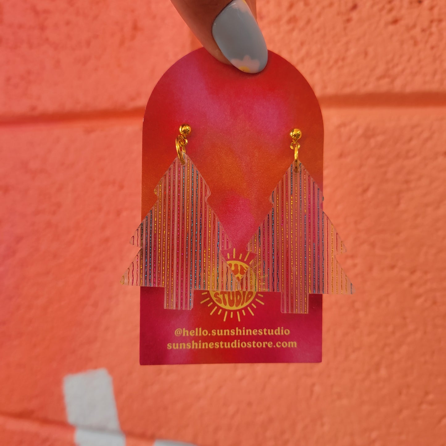 Metallic Rainbow Stripes Christmas Tree Earrings