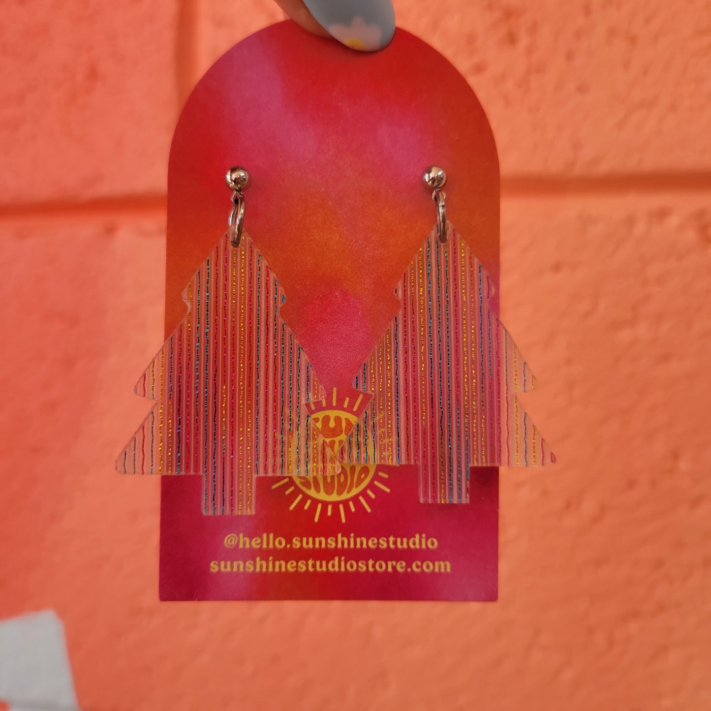 Metallic Rainbow Stripes Christmas Tree Earrings