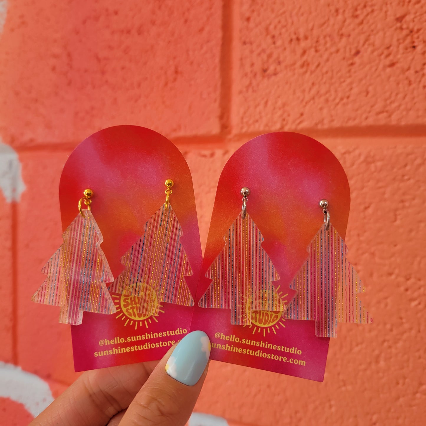 Metallic Rainbow Stripes Christmas Tree Earrings