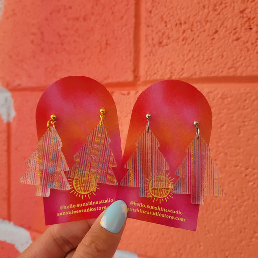 Metallic Rainbow Stripes Christmas Tree Earrings