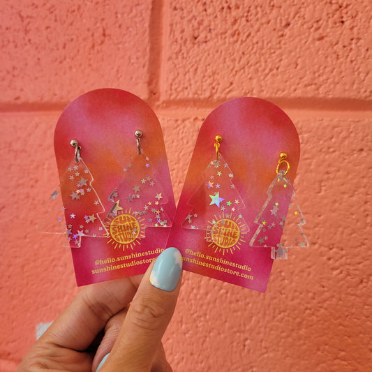 Holographic Stars Christmas Tree Earrings