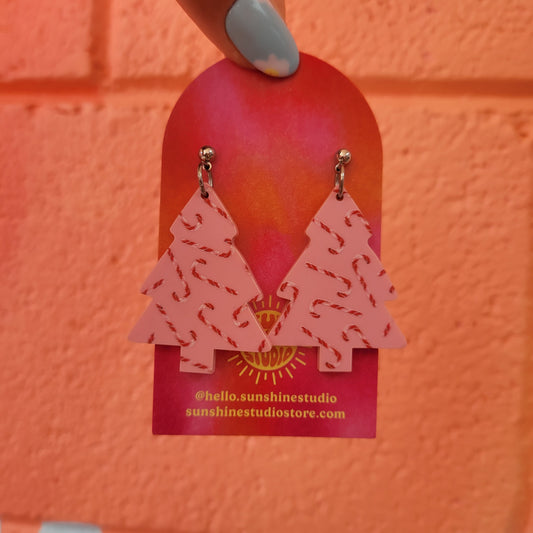 Candy Cane Lane Christmas Tree Earrings