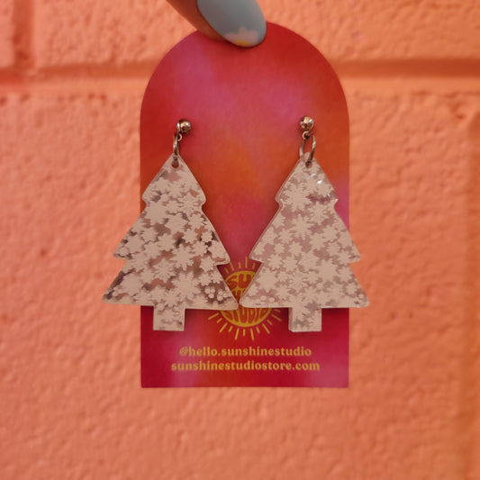 Snowflake Mirror Christmas Tree Earrings