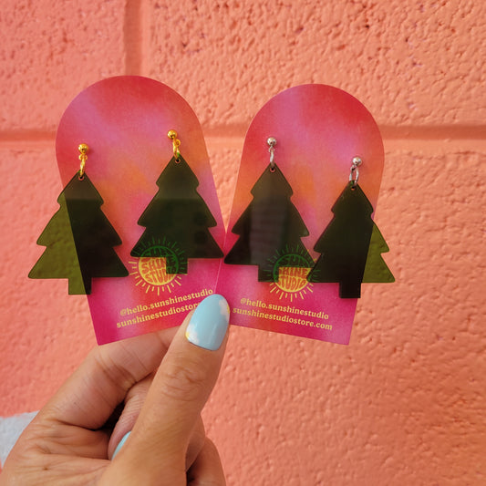 Translucent Green Christmas Tree Earrings