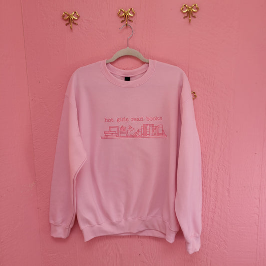 "Hot Girls Read Books" - Bookish Embroidered Crewneck and Shirts