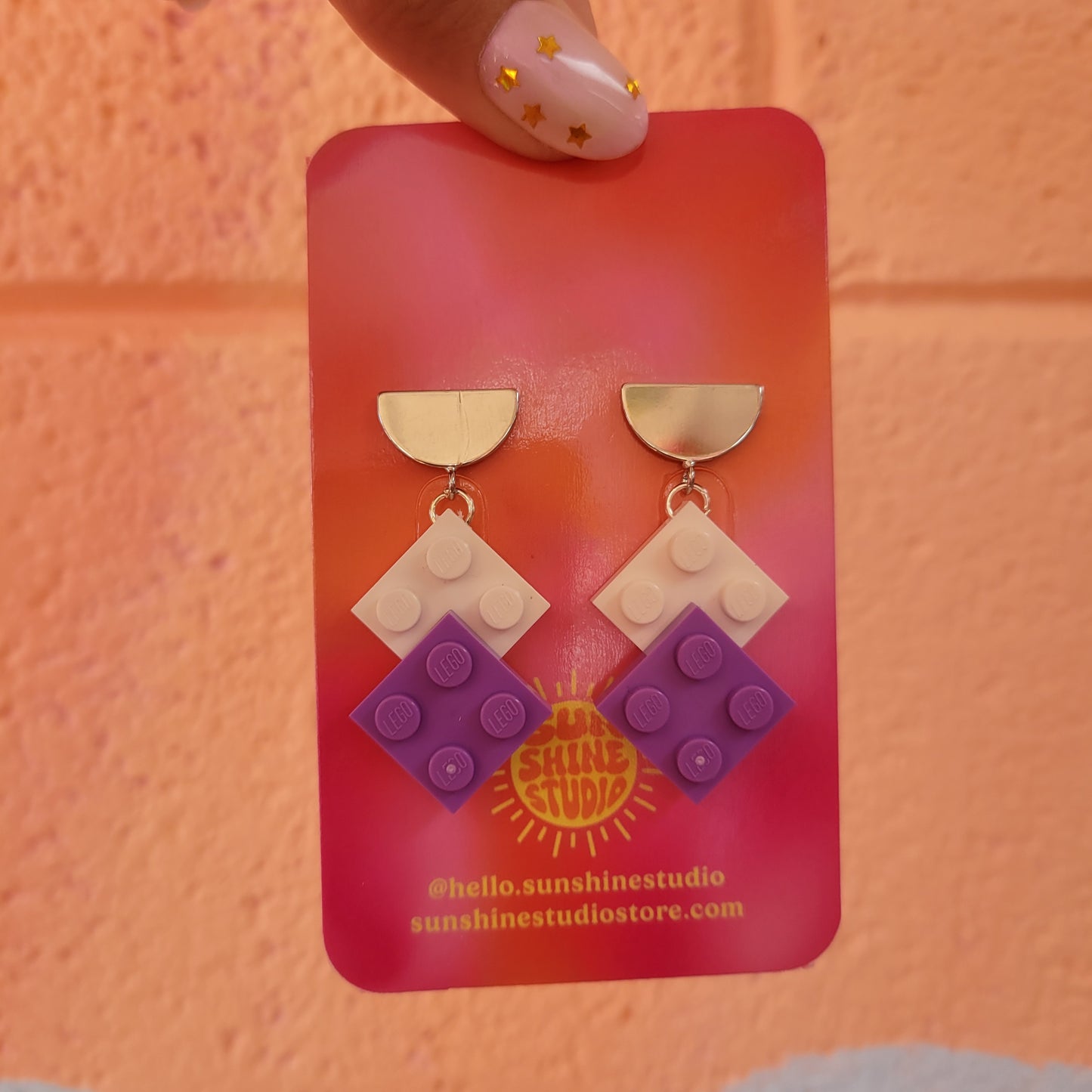 Purple and White Lego Earrings