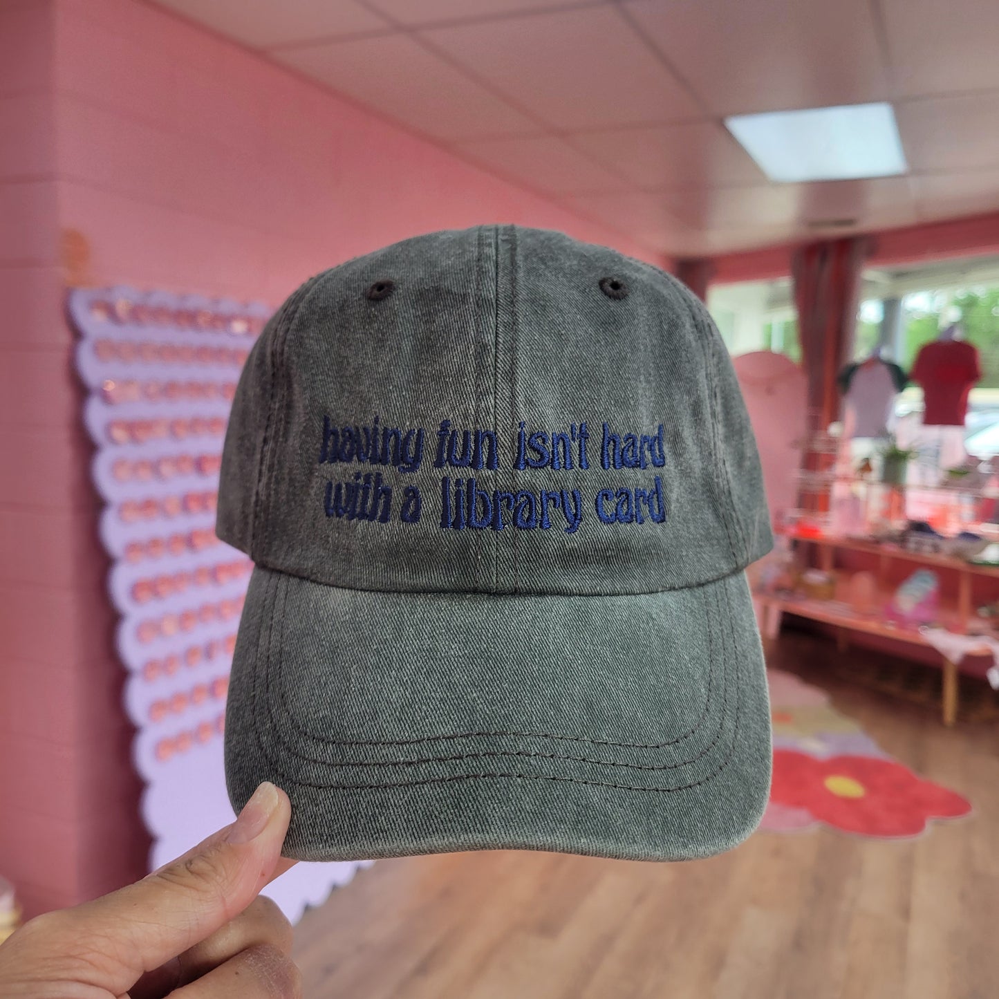 "Having Fun Isn't Hard with a Library Card" Embroidered Hat
