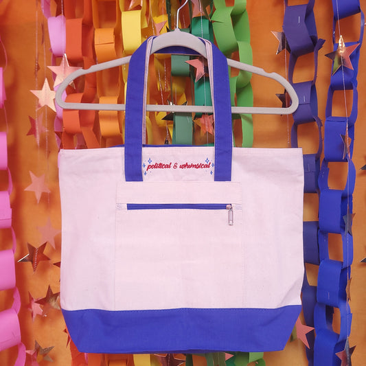 "Political & Whimsical" Embroidered Zipper Tote