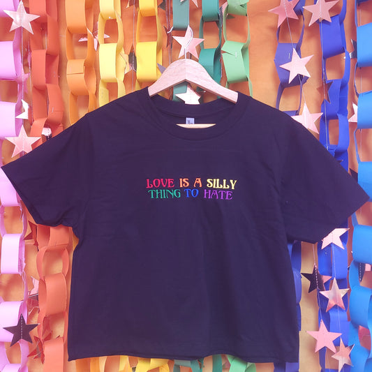 "Love is a Silly Thing to Hate" Pride Embroidered Top