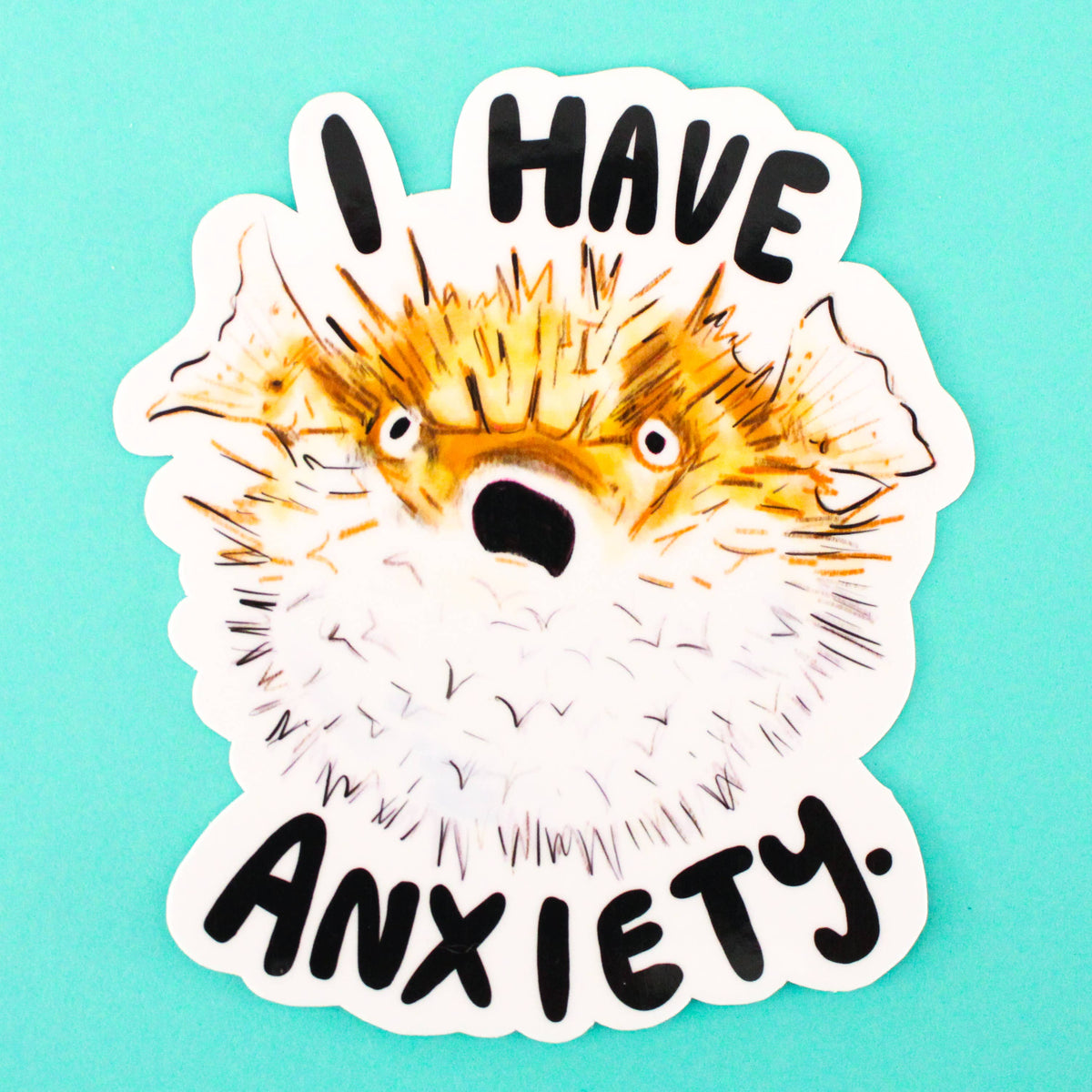 Anxiety Pufferfish Vinyl Sticker