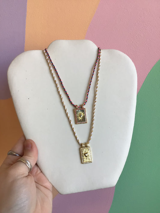 Colorful Woven Necklace With Titanium Pendant