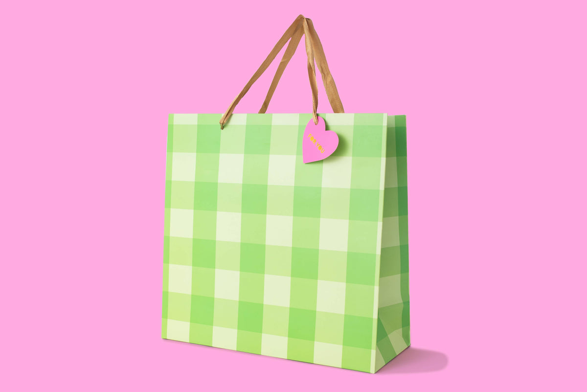 Gift Bags - Green Gingham - Assorted Sizes: Small