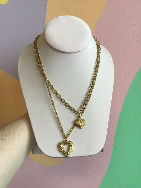 Winged Heart Layered Titanium Necklace