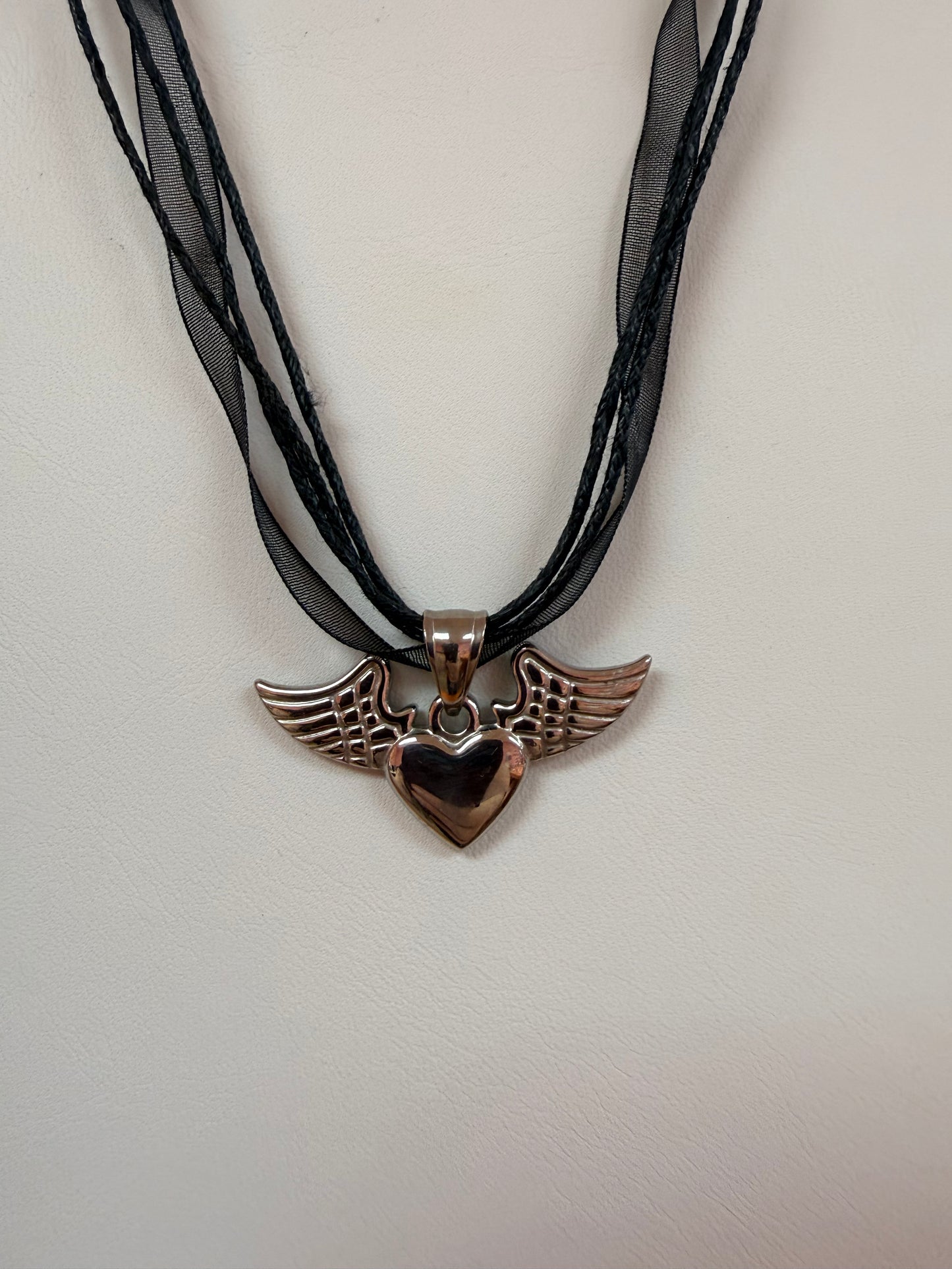 Black Ribbon Titanium Charm Necklaces